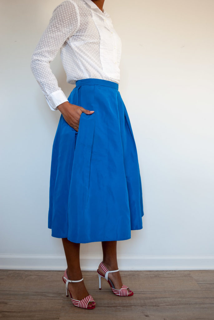 Shirt from J Crew, Skirt from Lord and Taylor, and Shoes from L.K. Bennett from Nordstrom