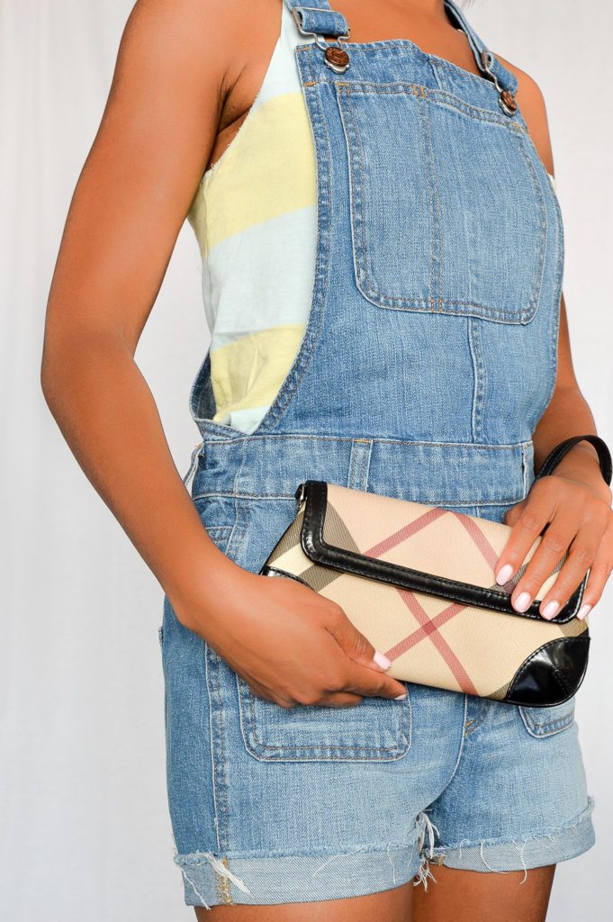 Overalls and Striped Tank Top from Madewell and Purse by Burberry